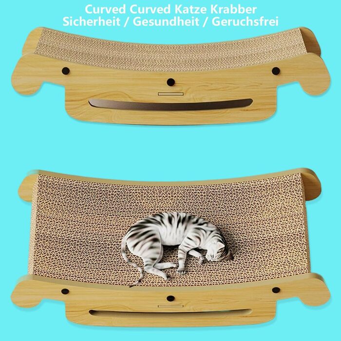 Кігтеточка для котів L-подібної форми, настінний монтаж, 60 см, вертикальна/горизонтальна, з іграшкою-кулькою, економія місця, міцна конструкція для котів, що живуть у приміщенні (Lounge 50CM)