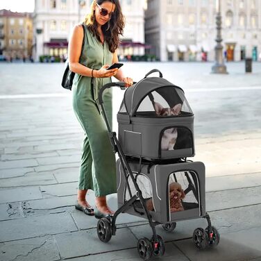 Розкладний візок для собак та котів, 2-ярусний, для кількох тварин, блакитний