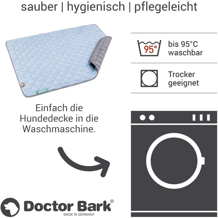 Флісова двостороння ковдра для собак Doctor Bark XXL, м'яка та міцна лежанка для дуже великих собак, пральна до 95°C, 140x110 см, небесно-блакитна/світло-сіра
