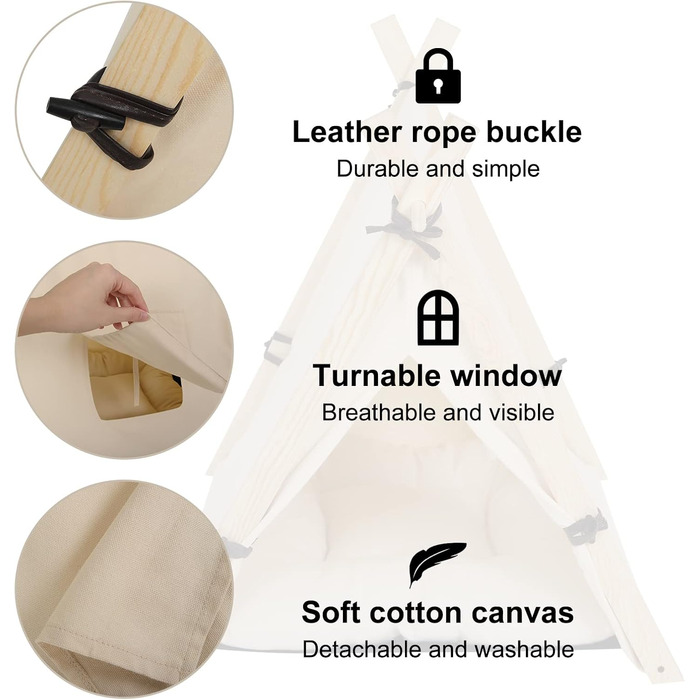 Тіпі для собак та котів, розмір M, 60x70x60 см, білий - EUGAD