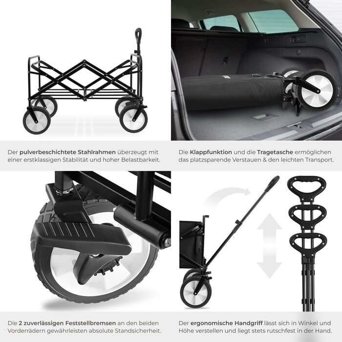 Тектейк - візок-валіза складний, чорний, 80 кг, з сумкою для перевезення на пляж, у сад