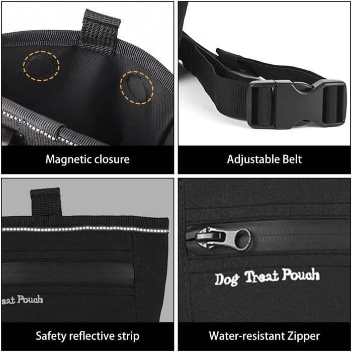 Сумка для ласощів для собак DONGKER з магнітним закриттям, поясна сумка для ласощів для тренувань та виховання цуценят, швидке винагородження, чорна