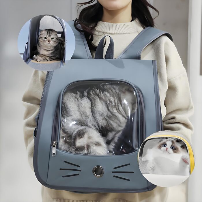 Рюкзак для кота з сіткою, портативний та складаний, переноска для домашніх тварин, дихаючий та складаний рюкзак для домашніх тварин, з прозорим вікном, для тварин до 6,5 кг
