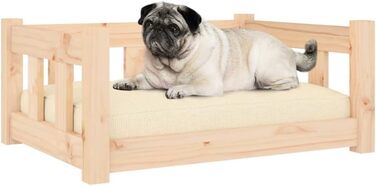 Ліжко для собак біле з масиву сосни - кошик для котів з боковими стінками для великих та середніх собак, білий (65,5x50,5x28 см, коричневий)