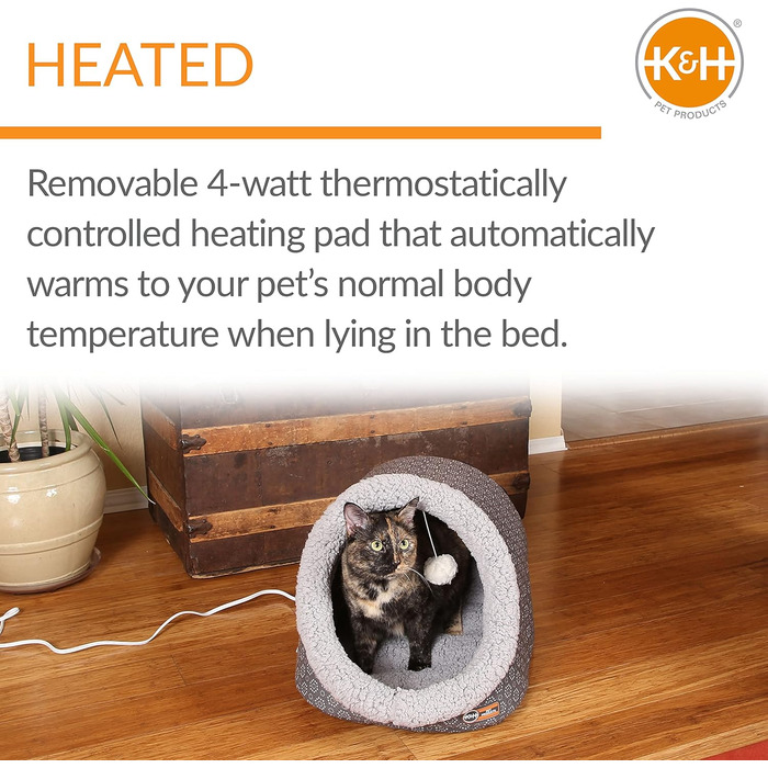 Електричне лежанка-печера для котів K&H Pet Products, сіра з геометричним візерунком, 43,2x38,1x33 см