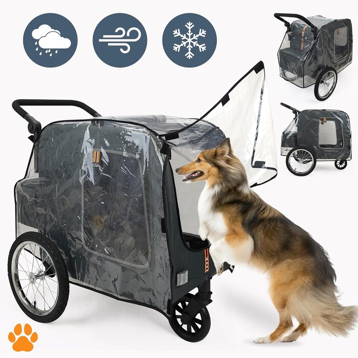 Універсальний візок для собак Chase 3-в-1 (до 30 кг) | Чорний | З дощем та з'єднувачем