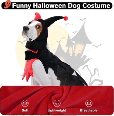 Костюм на Хелловін для собак Lelepet з капелюхом та мантією, веселощ для домашніх тварин, косплей на Хелловін, наряд для вечірки, костюм для дітей, середніх та великих собак, однотонний червоний (Getaway Solids)