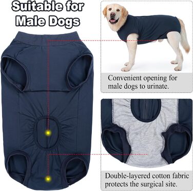 Піжама для собак після операції (кастрації) для цуценят та дорослих, чоловічий крій, S, темно-синій
