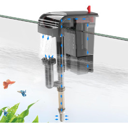 Акваріумний фільтр Fishkeeper: Зовнішній фільтр з Bio-Rad, регульована продуктивність, фільтр-рюкзак для акваріума, з поверхневим скиммером, 8W (5W, 300 л/год)