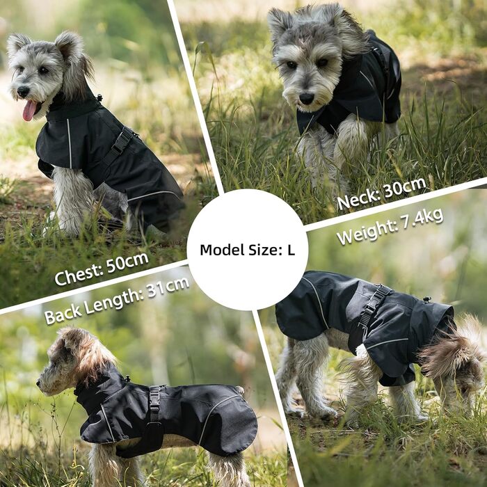 Водонепроникна куртка для собак, Regencape Hund, з отвором для шлейки, світловідбиваюча, для середніх та маленьких собак (Даксель), XXL, чорний