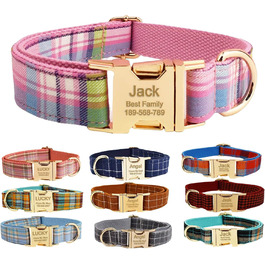 Персоналізоване собаче ошийник з металевою застібкою, двостороннє оксамитове ошийник з іменем та номером телефону, регульовані розміри для малих, середніх та великих собак (тартан)