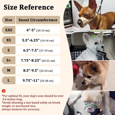 Майзерзон Намордник для собак з короткою мордою, м'який, для Чихуахуа, Ші-тцу, Американського Буллі, Боксера, цуценят, для грумінгу, до ветеринара, запобігає укусам, хакі, XXS (діаметр морди 3.5-4.25