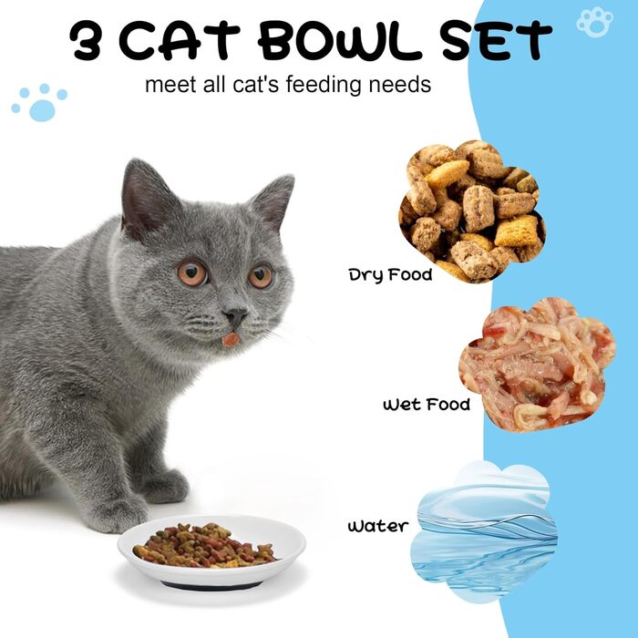 Набір мисок для котів з кераміки (3 шт.) з антиковзними килимками - Katzennapf