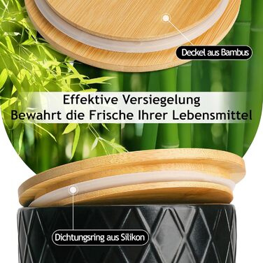 Набір з 3 вазок для зберігання Miamio Palmanova, кераміка з дерев'яним кришкою, білий та чорний кольори