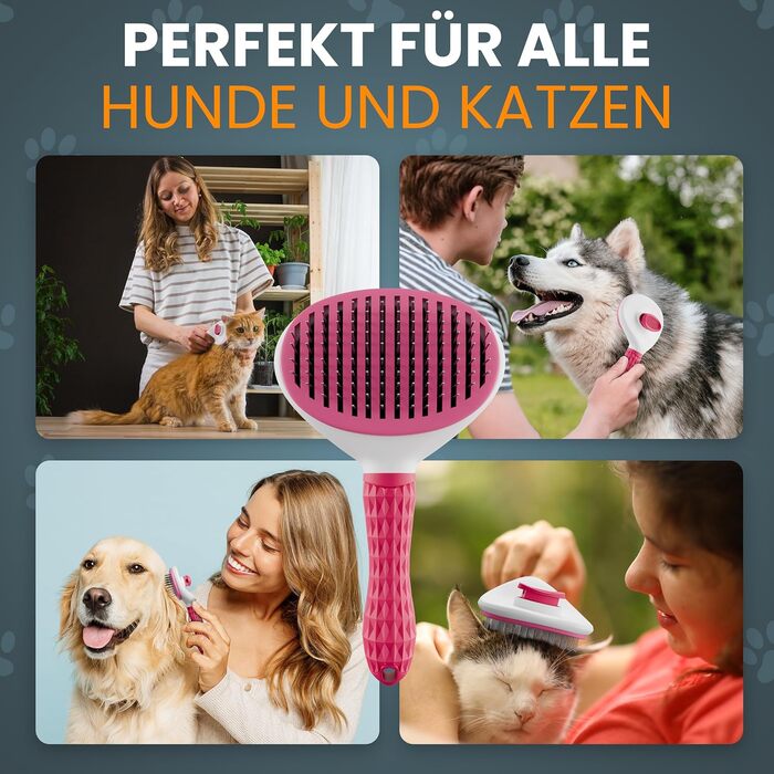 Набір щіток для котів та собак: для короткої та довгої шерсті. Включає ножиці для кігтів, зменшує випадіння шерсті, забезпечує блискуче хутро, легко чиститься натисканням кнопки. (Рожевий)
