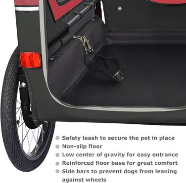 Doggyhut S-Line XL: прогулянка для собак - візок-причеп 2 в 1, до 45 кг, з амортизацією (червоний/чорний)
