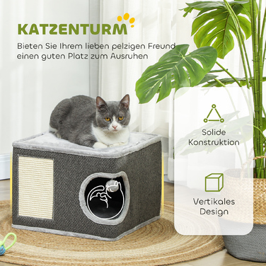 PawHut Scratching Barrel, висота 35 см Cat Barrel з порожнистою, Cat Post з Play Ball, Cat Tower з Сизалю, для котів до 6 кг, Темно-Сірий+Кремово-Білий | Аосом