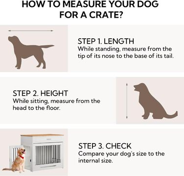 DAWNYIELD Клітка для собак, меблі для тварин, дерев'яний вольєр з відкриваючимся верхом, шухляда, меблевий стиль, внутрішній вольєр для собак, стіл з поворотним мисником на 360°, білий колір, ковзаюча дверцята білого кольору