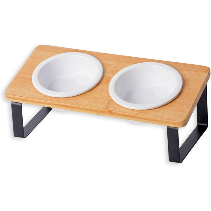 Підвищена годівниця для котів, ергономічна керамічна годівниця з дерева та бамбука, для котів та маленьких собак