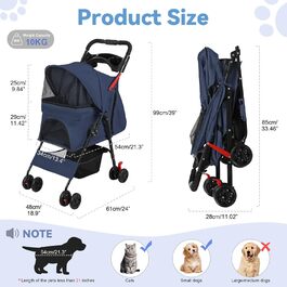 Складаний візок для тварин та дітей з обертовими колесами 360°, кошиком для зберігання, міцним металевим каркасом та дихаючими сітковими віконцями – портативний переносник для котів та собак до 22 кг (Блакитний)