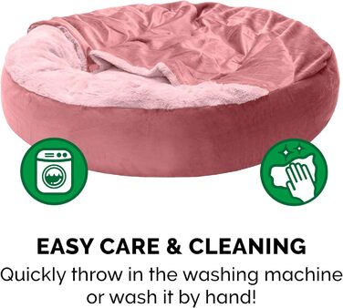 Кругла лежанка для собак Furhaven Donut з капюшоном, рожевий колір, розмір Small (61x61x18 см), плюш, вельвет, для заспокоєння, миється