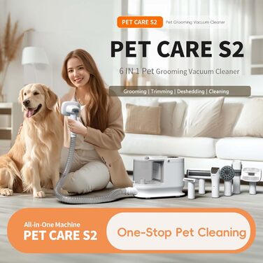 Набір для догляду за домашніми тваринами Fudajo, білий, 6 в 1: машинка для стрижки шерсті з пилососом, набір для блискучого хутра