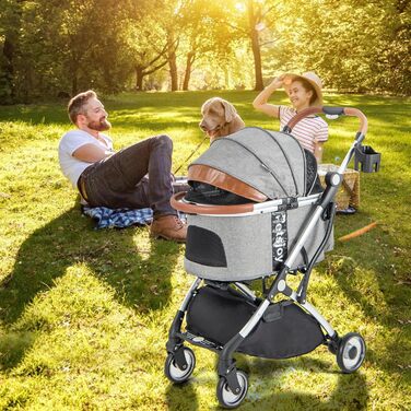 Візок для собак та котів COSTWAY 3 в 1, сірий: складна конструкція, до 15 кг, з кошиком, дощем, телескопічною ручкою та сіткою