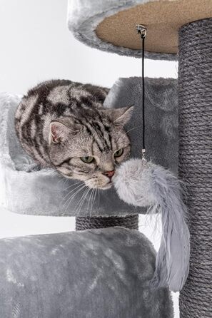 Дряпак для котів Petrebels Victoria 125 см, преміум-якість, сірий, з ігровою трубою, лежанкою, будиночком і стовпами Ø12 см