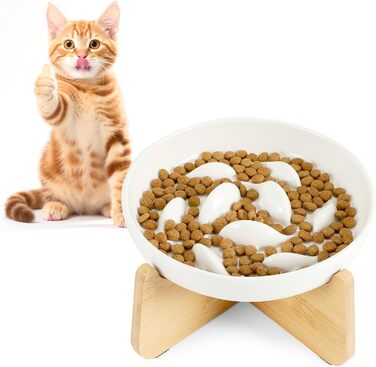 Миска для котів Happy Hachi з підняттям, керамічна, для повільного годування, протиковзаюча, для котів та маленьких собак (зелена)