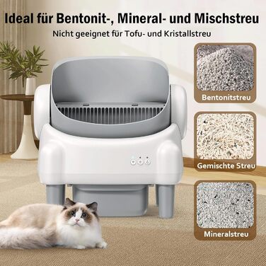 Автоматичний лоток для котів з відкриванням зверху, з керуванням через додаток, датчиком безпеки та 2 рулонами наповнювача, білий та сірий (MN-2) MN-1