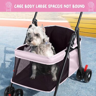 Дитяча коляска для домашніх тварин на 4 колесах для собак та котів, складана, з тримачем для напоїв, дихаючим сітковим вікном, портативна переноска для тварин (Рожева)