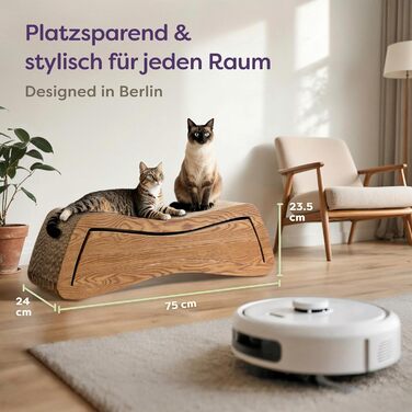 Кігтеточка для котів 3 в 1 XXL, 75 см – Міцна картонна поверхня для догляду за кігтями – До 2 років використання – Економія місця – Захист диванів та меблів (Mountain) (Коричнева)