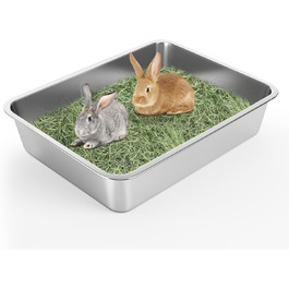 IKITCHEN Великий котячий туалет із нержавіючої сталі 45×35×10 см, металева лоток для котів і кроликів, антипригарна гладка поверхня, без запаху, сріблястий