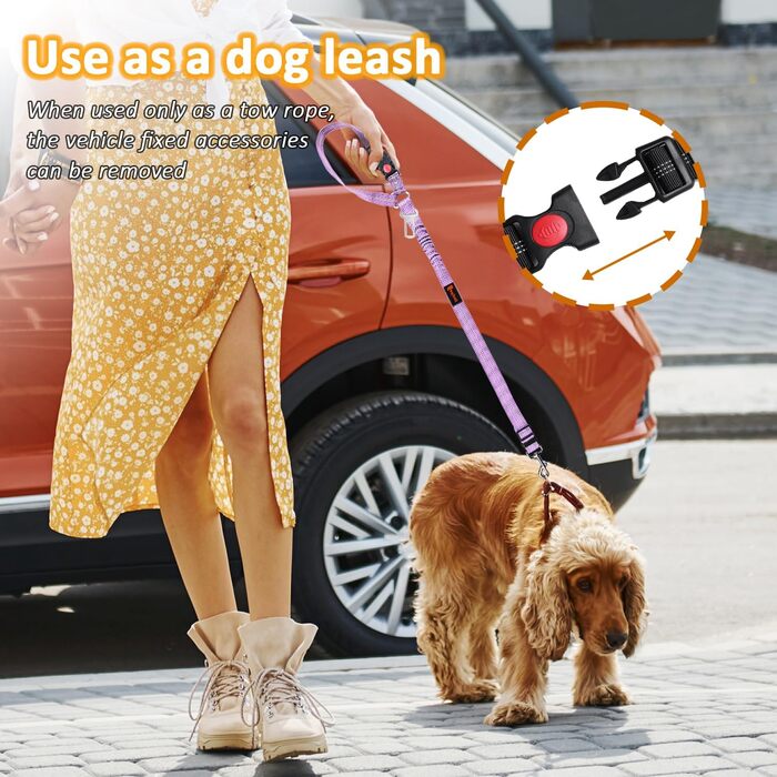 Автомобільний ремінь безпеки для собак, 3-в-1: поводок-лямка, фіксація на автокріслі, регульований, світловідбиваючий, чорний/фіолетовий