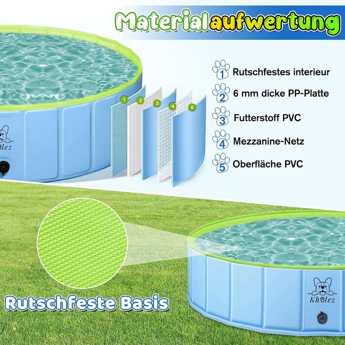 Басейн для собак KHOLEZ 120 x 30 см - складаний, портативний, з килимком та зливом