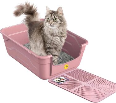 Лоток для котів з високим бордюром, без кришки, рожевий + кремовий, розмір L 50 x 38,5 см
