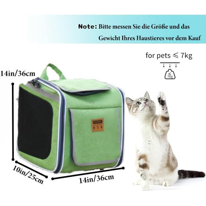 Кошик для собак на велосипед, розкладний, зелений. Кошик для тварин до 10 кг з 4 дверцятами та сітковими вікнами.