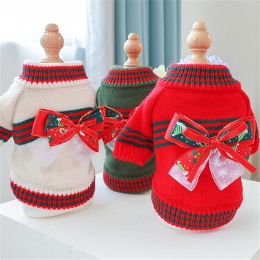 Пуловер для тварин на Різдво, для котів та собак, в'язаний пуловер з бантиком, для холодної погоди, цуценята, 2 ноги, в'язані вироби для котів, цуценят, маленьких собак, розмір XS (зелений), зелений (XL: обхват грудей: 54 см/21.2 дюйми, червоний)