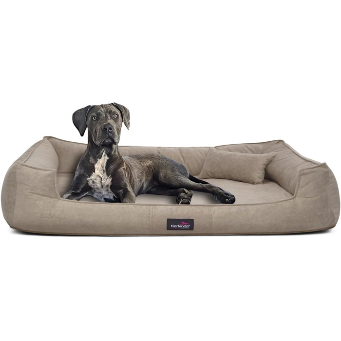 Ортопедичне ліжко для собак Tierlando® Bruce з знімним та пральним велюровим покриттям, диван для собак середніх та великих порід, розмір: 110x90см, колір: оливковий