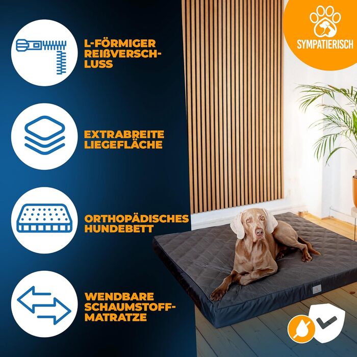 Ортопедичне собаче ліжко - водовідштовхувальне, ковзаюче, знімний чохол | Для собак маленьких та великих | 130x120x9 см, сірий XL