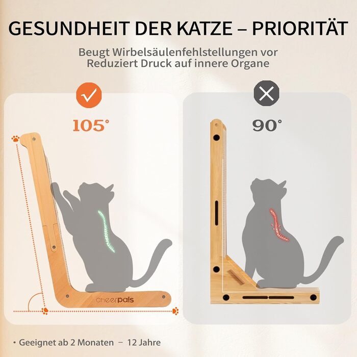 Котячий дряпак CheerPals L-подібний з сизалю - міцна конструкція з бука, 58x37x48 см