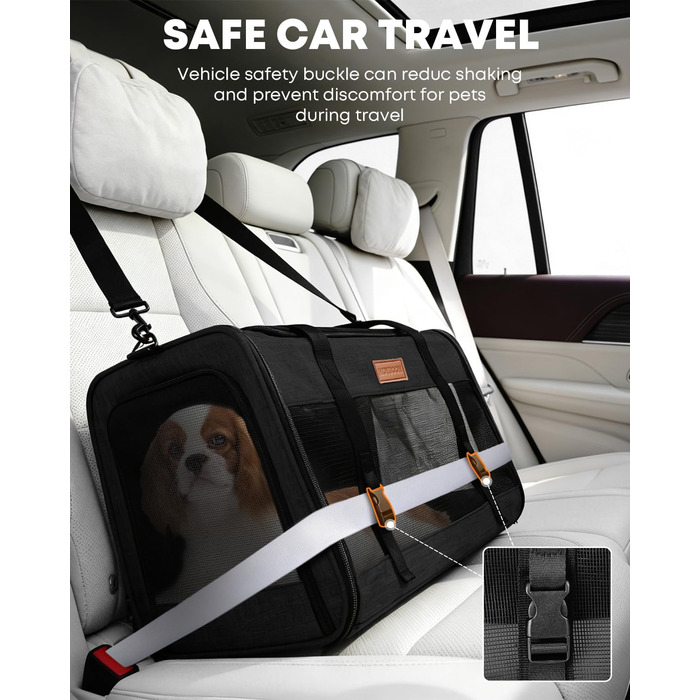 FOXFOCUS Сумка-переноска для собак з м'якими боковинами – 50,8 x 33 x 33 см, безпечний автокрісло, до 6,8 кг, верхній та бічний вхід, велика переноска для тварин з антицарапковим сітком, чорна