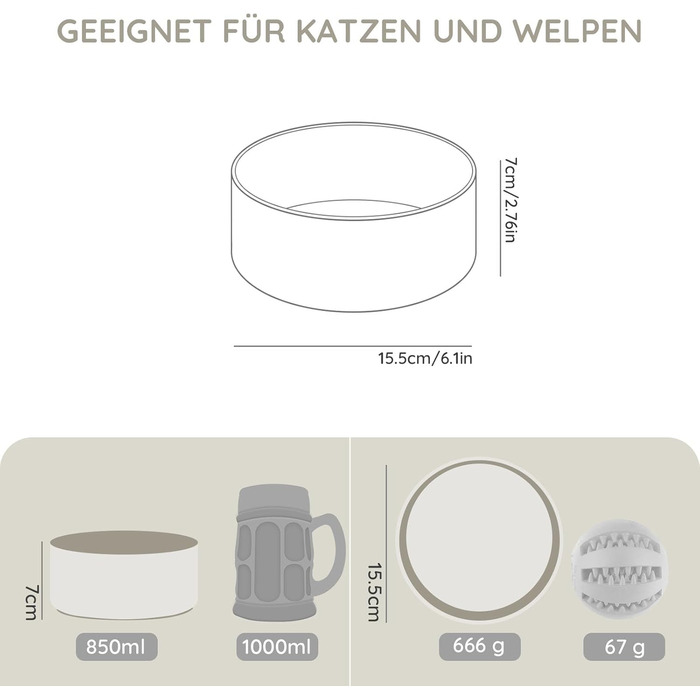 Керамічна миска для собак та котів SPUNKYJUNKY, 850 мл, сіра
