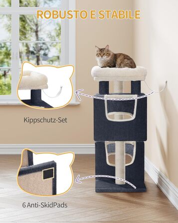 Дерево для котів Hzuaneri, 75 см, зі стійкою конструкцією, великою лежанкою, котячою печеркою, сизалевими стовпчиками, кошиком та іграшками, сірий колір