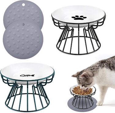 Підвищені годівниці для котів Surmounty (2 шт.) з підставки з силікону, металевий стійкий каркас, миски для корму та води