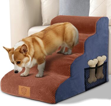 Сходинки для собак та котів: 4-ступенева переносна драбинка з високощільних матеріалів, коричнева