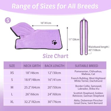 Рушник для собак з капюшоном, вбираючий рушник для сушіння після купання, для котів та собак всіх порід, L (блакитний) (фіолетовий S)