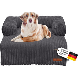 Лежак для собак Belune Deluxe, темно-сірий, 80x75 см, плюшевий, праний, для малих і середніх порід, захист дивану