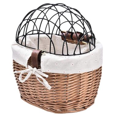 Корзина для собак на велосипед, плетіння з лози, для маленьких собак та котів, переносник для домашніх тварин, передня корзина з сіткою