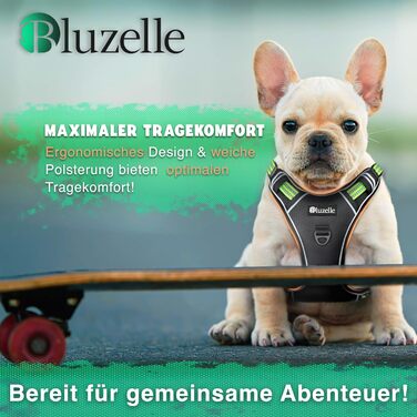 Шлейка для собак середніх порід Bluzelle з ручкою та кишенею для GPS-трекера, світловідбиваюча, дихаюча, зелена (L, чорний 3)